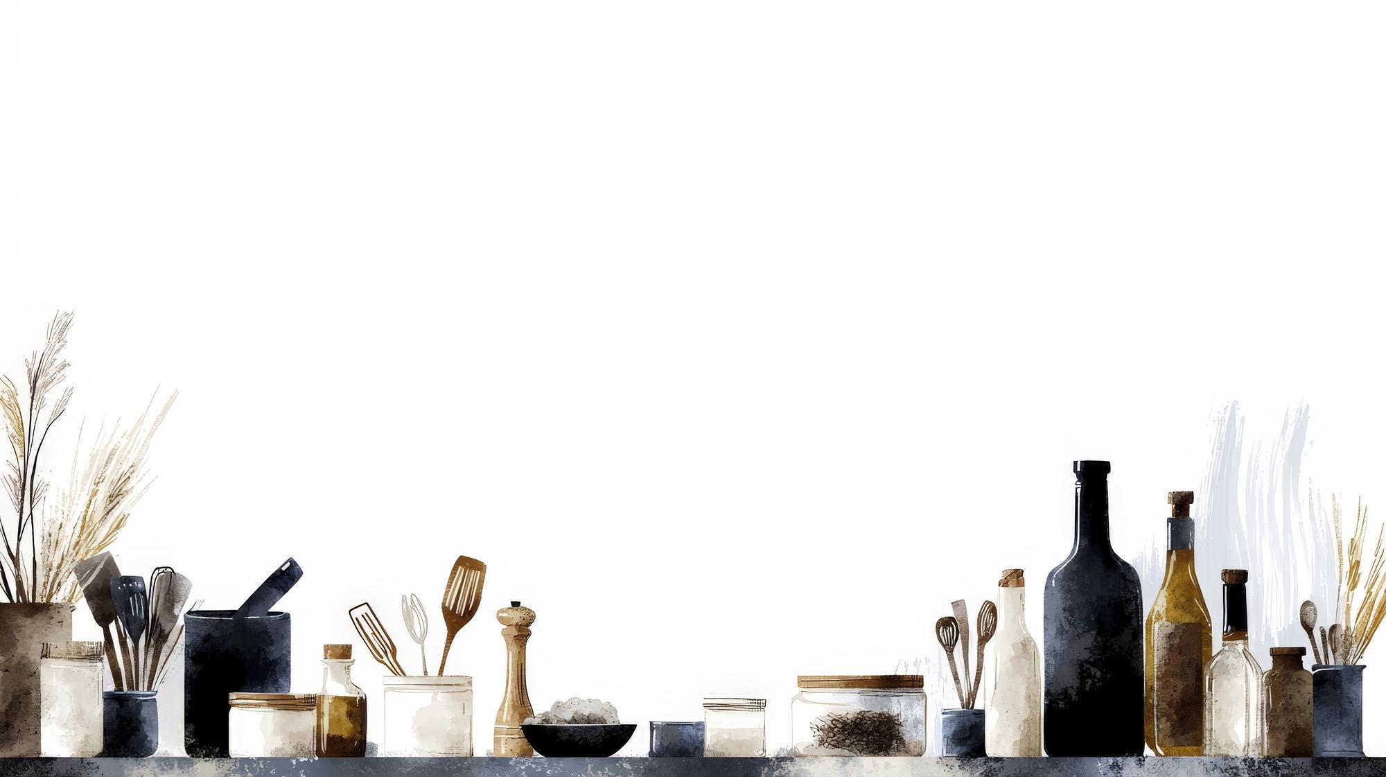 Interno del laboratorio con stoviglie e ingredienti disposti